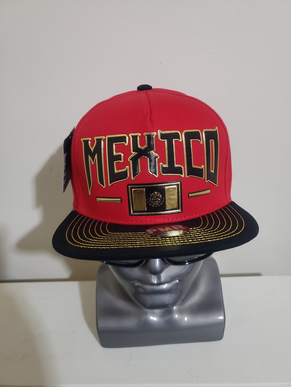 Red Mexico Snapback Hat with Black Brim
